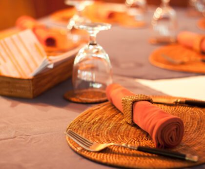 Table set for dinner at the restaurant